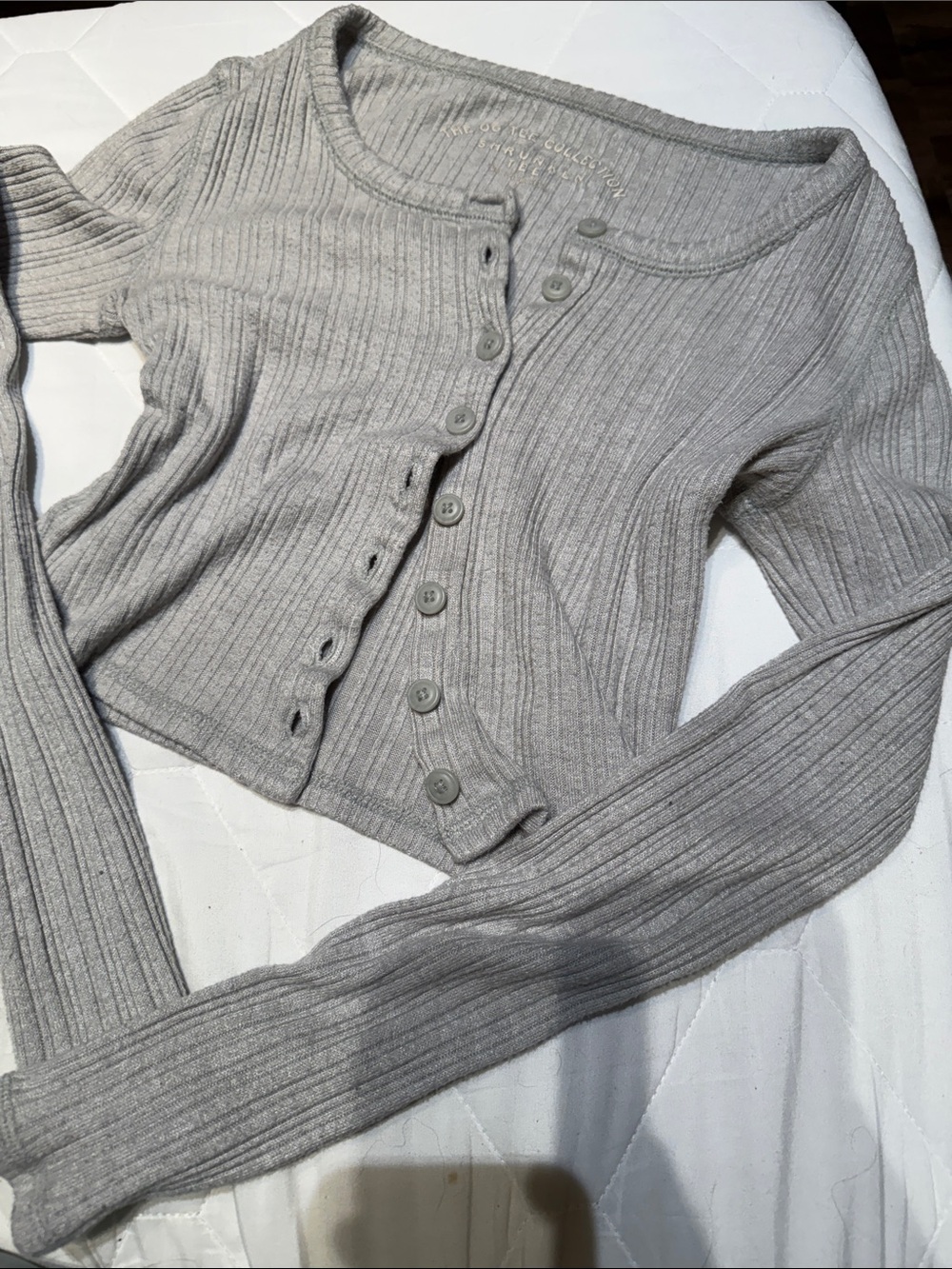 Aeropostale Light Gray Ribbed Button-Front Cardigan